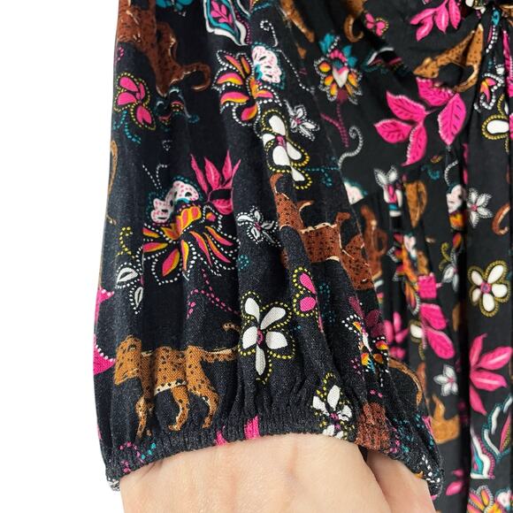 TORRID Twist Front Babydoll Dress Leopard Floral Botanical Print Size 00 (M/10) - Picture 8 of 10